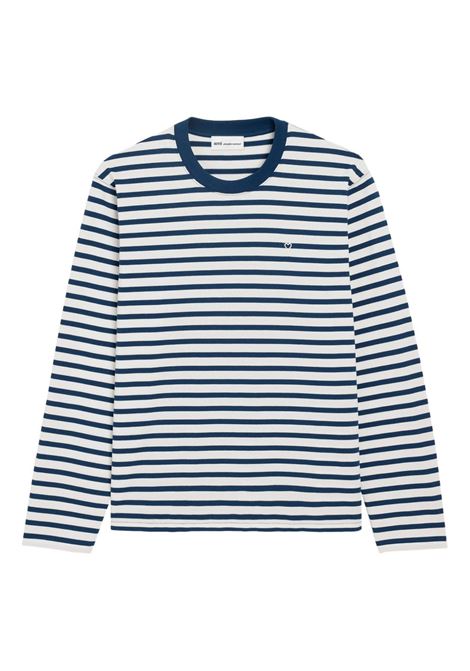 t-shirt mariniere ls blu e bianca AMI PARIS | UTS375.JE0210A044